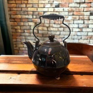 Vintage Fred Roberts Coffee Pot Teapot Redware Japan Metal Handle Footed